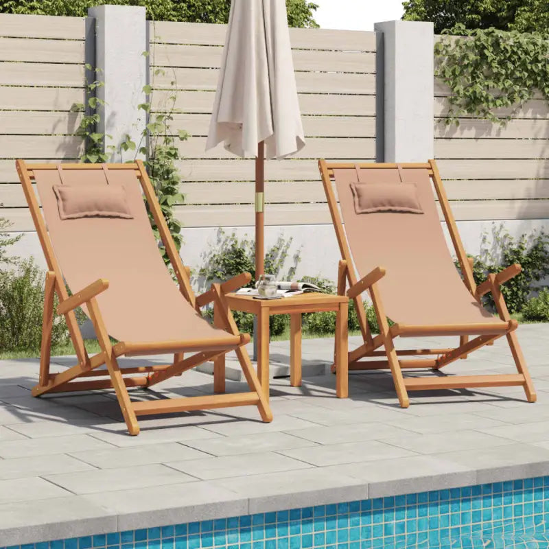 Houten frame tuinstoel voor tuin strand en camping - Taupe / 2 / Met armleuning - Tuinstoelen