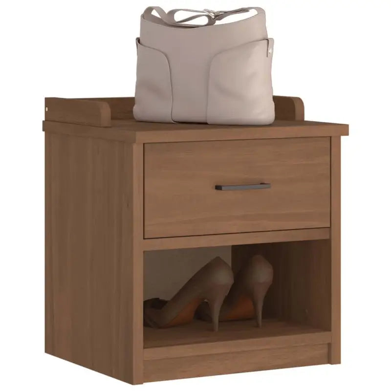 Houten gangbank van massief grenenhout met rustieke charme - Walnoothouten afwerking - Opberg- & halbankjes