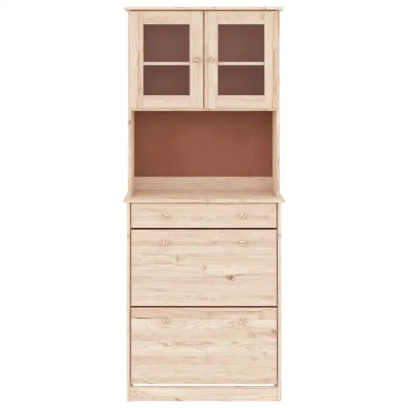Houten hoge kast van massief grenenhout met houten knoppen - Dressoirs & buffetkasten