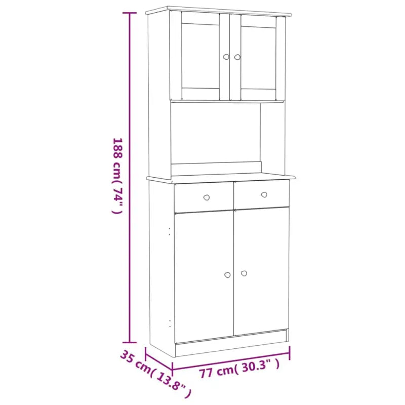 Houten hoge kast van massief grenenhout met houten knoppen - Dressoirs & buffetkasten