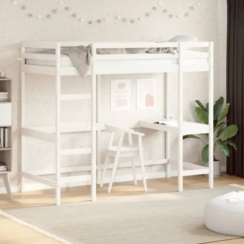 Houten hoogslaper met massief grenenhout en multiplex lattenbodem - Wit / 90 x 190 cm - Bedden & bedframes