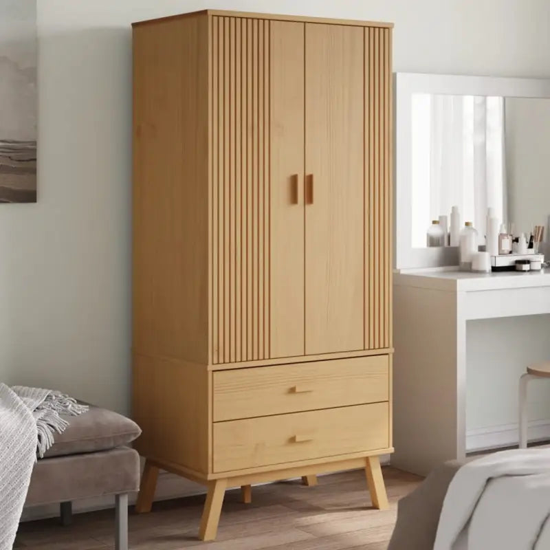 Houten kast met massief grenenhout en groot vak met houten poten - Bruin / 1 - Kledingkasten