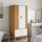 Houten kast met massief grenenhout en groot vak met houten poten - Kledingkasten