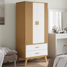 Houten kast met massief grenenhout en groot vak met houten poten - Wit en bruin / 1 - Kledingkasten