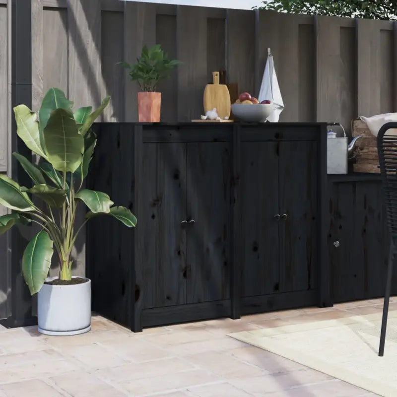 Houten kastdeuren voor buiten met massief grenenhout en metalen knoppen - Zwart grenenhout / 2 - Kastdeuren