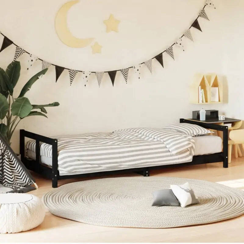 Houten kinderbedframe van massief grenenhout met tijdloos design - Zwart / 80 x 200 cm - Peuter- & kinderbedden