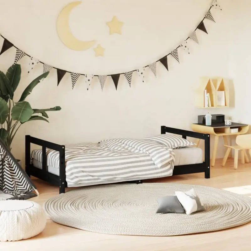 Houten kinderbedframe van massief grenenhout met tijdloos design - Zwart / 80 x 160 cm - Peuter- & kinderbedden