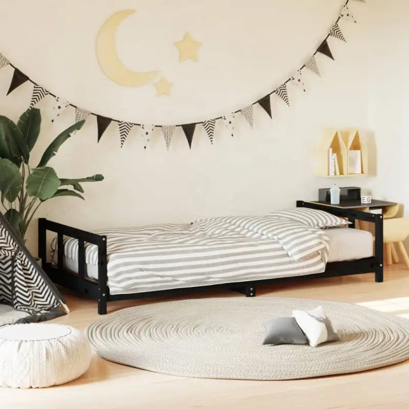 Houten kinderbedframe van massief grenenhout met tijdloos design - Zwart / 90 x 200 cm - Peuter- & kinderbedden