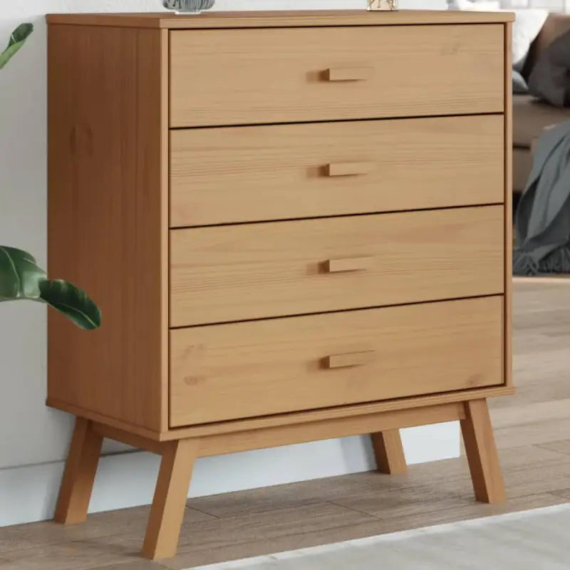 Houten ladekast met massief grenenhout en houten poten - Bruin / 1 - Commodes & ladekasten