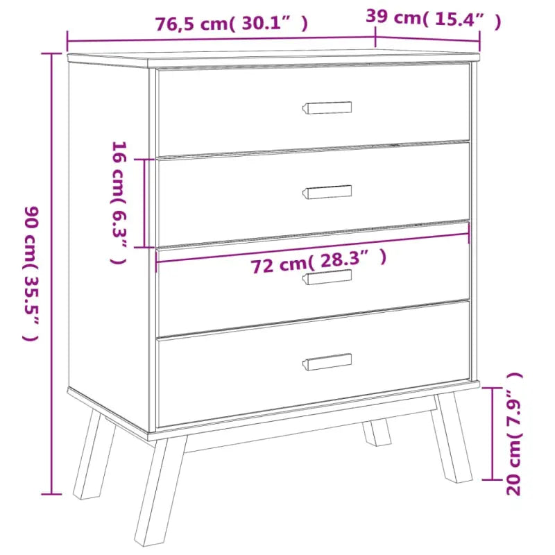 Houten ladekast met massief grenenhout en houten poten - Commodes & ladekasten