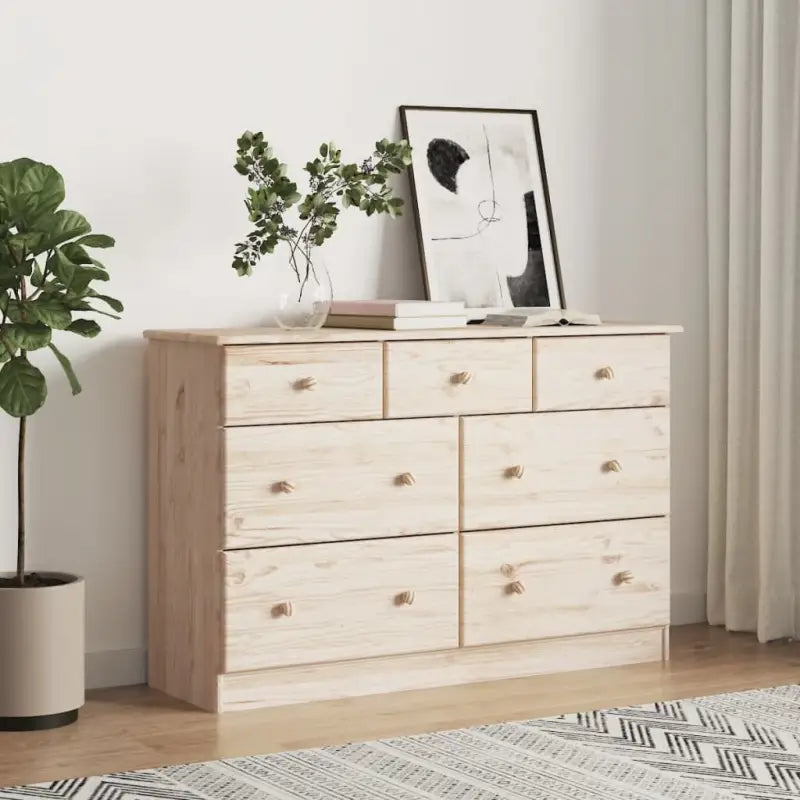 Houten ladekast van massief grenenhout met afmetingen kleine en grote lade - Commodes & ladekasten