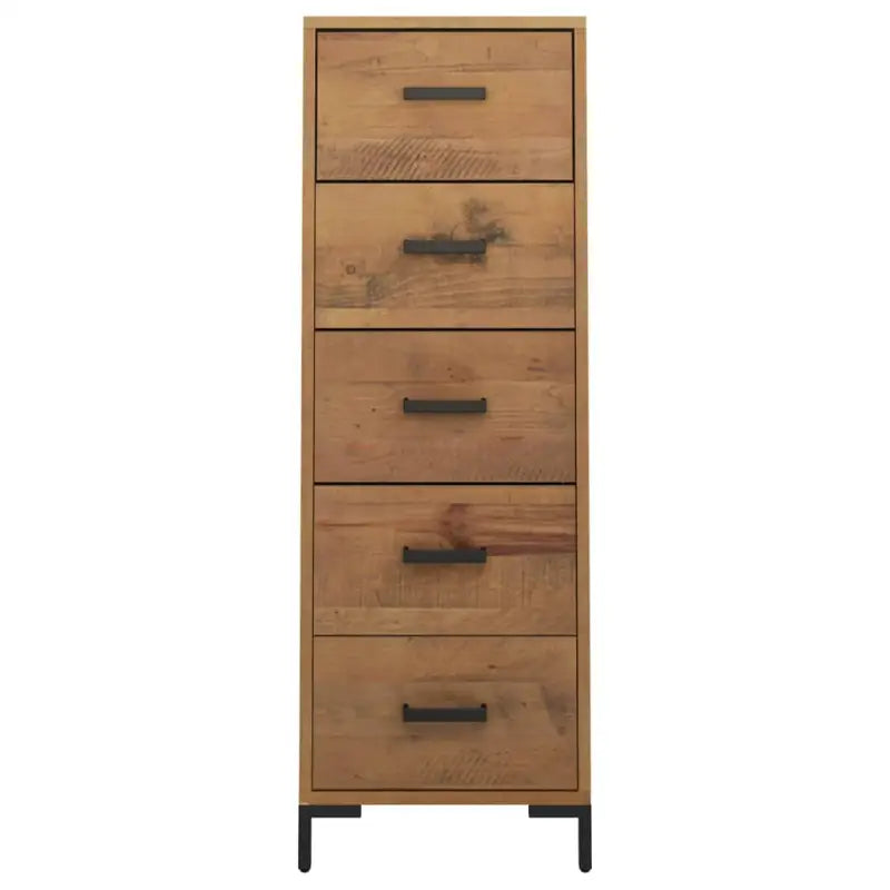 Houten ladekast van massief grenenhout met stevig bovenblad en metalen poten - Commodes & ladekasten