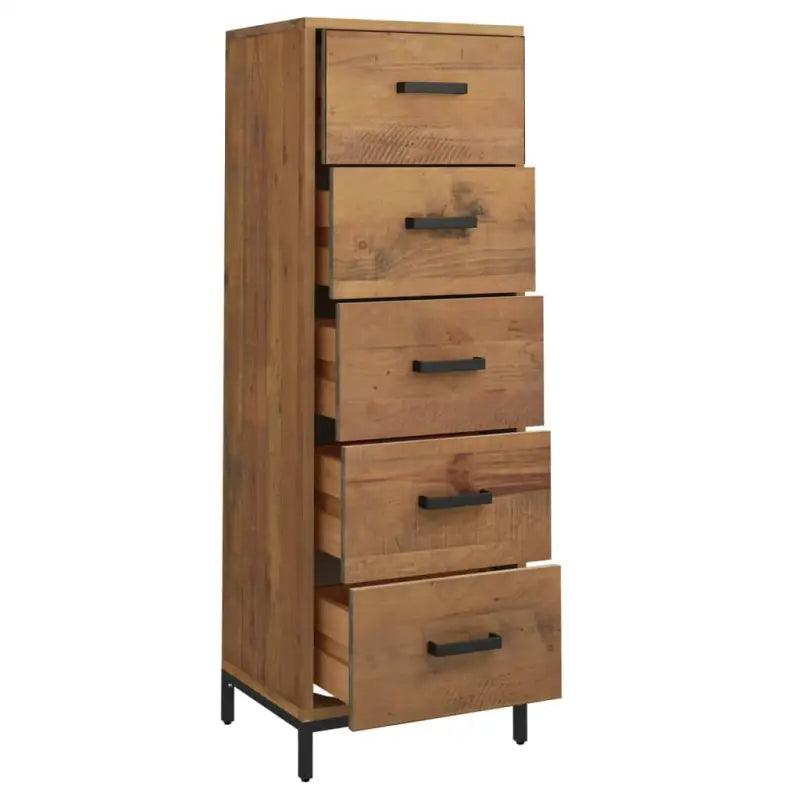 Houten ladekast van massief grenenhout met stevig bovenblad en metalen poten - Commodes & ladekasten