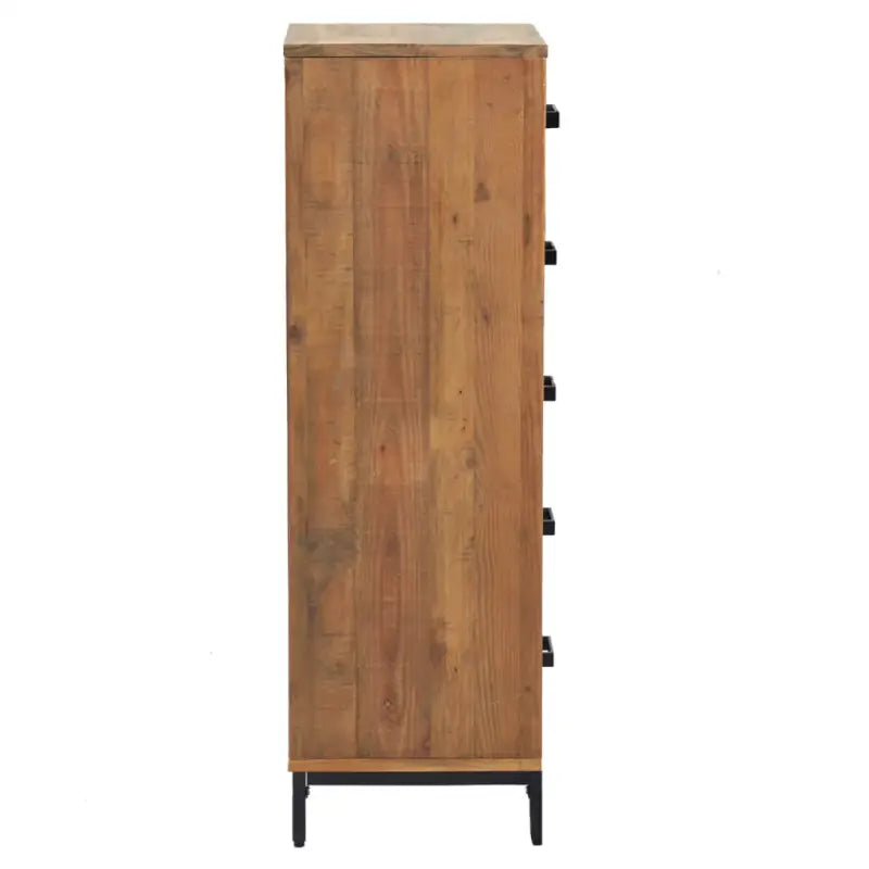 Houten ladekast van massief grenenhout met stevig bovenblad en metalen poten - Commodes & ladekasten