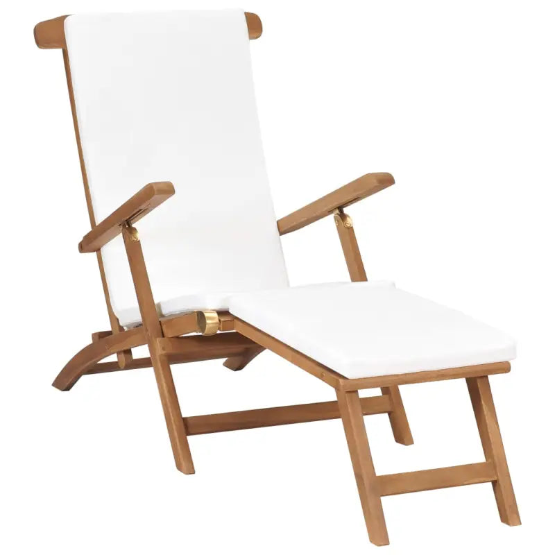 Houten ligstoel met fijn geschuurd afneembare voetensteun - Crèmewit / 1 / Ja - Ligstoelen