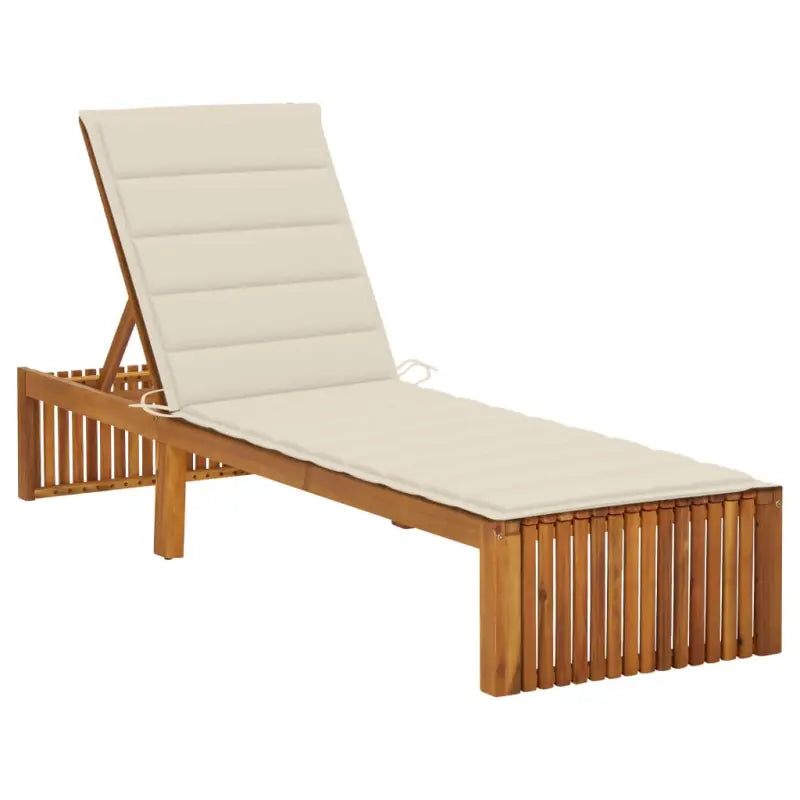 Houten Ligstoel van massief acaciahout met comfortabel kussen - Crème / 1 - Ligstoelen