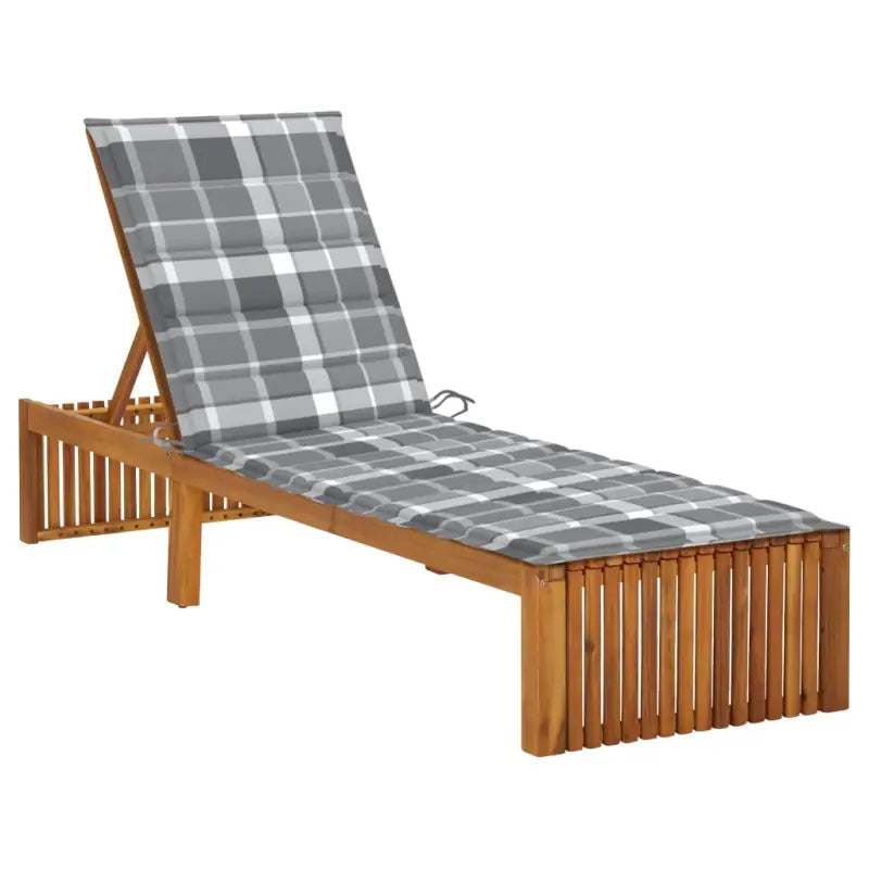 Houten Ligstoel van massief acaciahout met comfortabel kussen - Grijs ruitpatroon / 1 - Ligstoelen