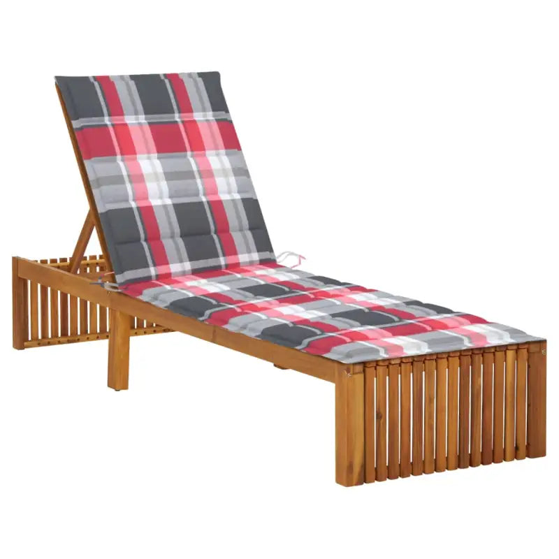 Houten Ligstoel van massief acaciahout met comfortabel kussen - Rood ruitpatroon / 1 - Ligstoelen