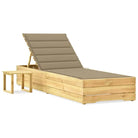 Houten Ligstoelen met Kussen en Tafeltje voor Buitenruimte - Beige / 1 - Ligstoelen