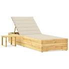 Houten Ligstoelen met Kussen en Tafeltje voor Buitenruimte - Crème / 1 - Ligstoelen