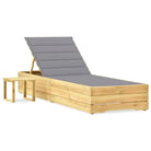 Houten Ligstoelen met Kussen en Tafeltje voor Buitenruimte - Grijs / 1 - Ligstoelen
