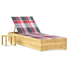Houten Ligstoelen met Kussen en Tafeltje voor Buitenruimte - Rood ruitpatroon / 1 - Ligstoelen