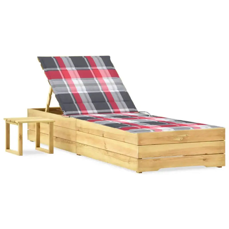 Houten Ligstoelen met Kussen en Tafeltje voor Buitenruimte - Rood ruitpatroon / 1 - Ligstoelen