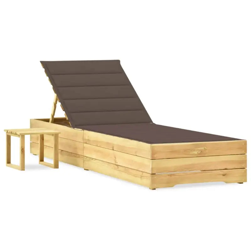 Houten Ligstoelen met Kussen en Tafeltje voor Buitenruimte - Taupe / 1 - Ligstoelen