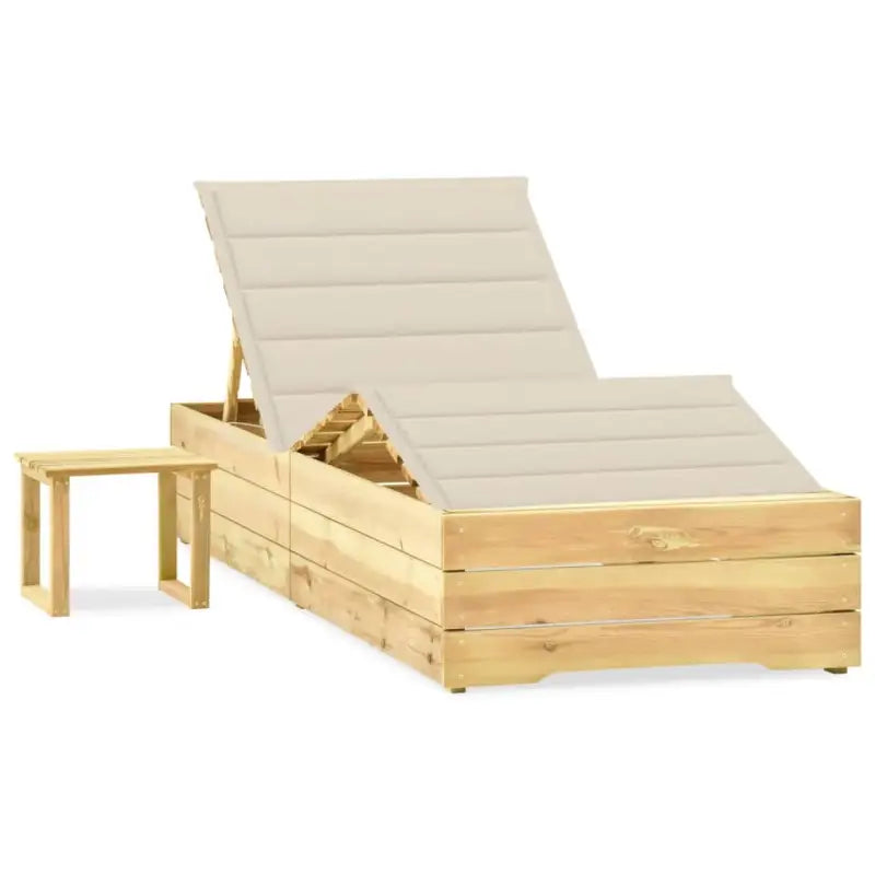 Houten Loungebed met Kussen en Tafeltje voor Buiten - Crème / 1 - Ligstoelen