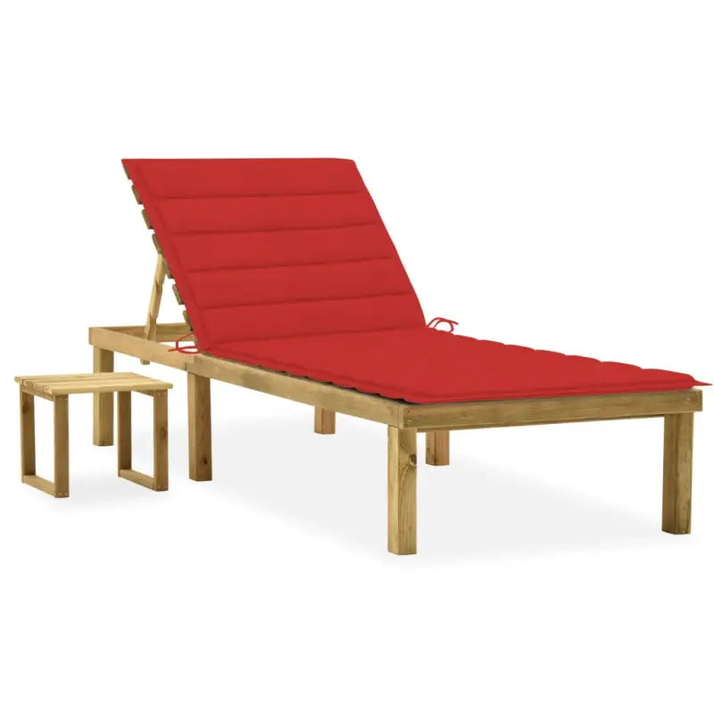 Houten Loungebed met Kussen en Tafeltje voor Buiten - Rood / 1 - Ligstoelen