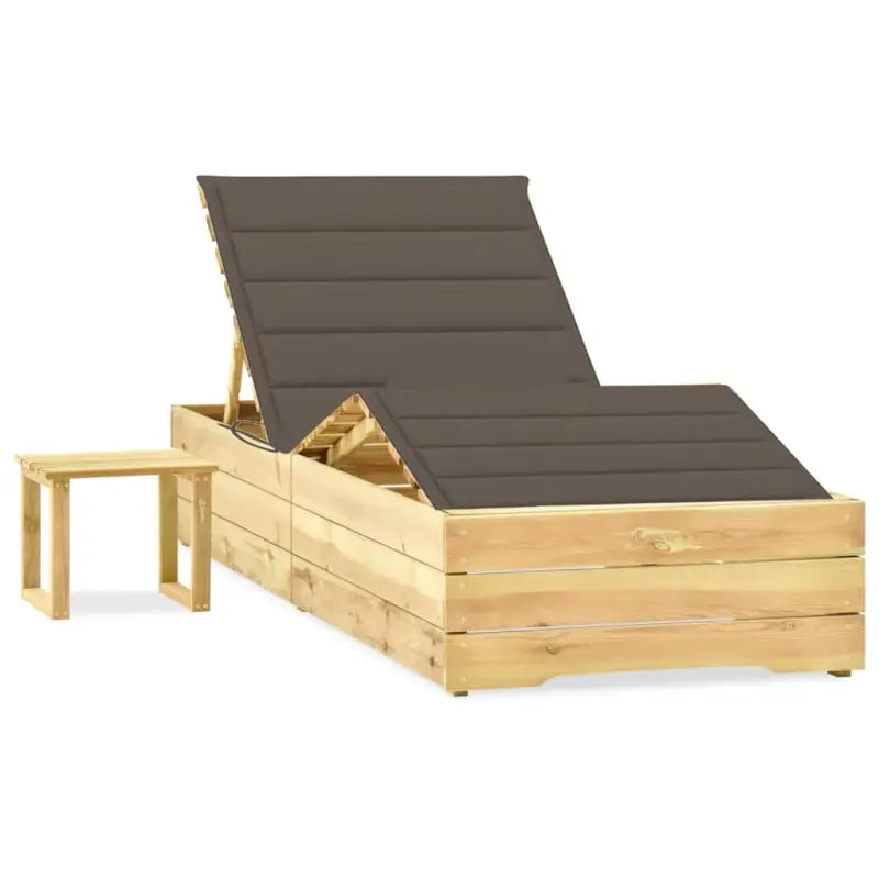 Houten Loungebed met Kussen en Tafeltje voor Buiten - Taupe / 1 - Ligstoelen