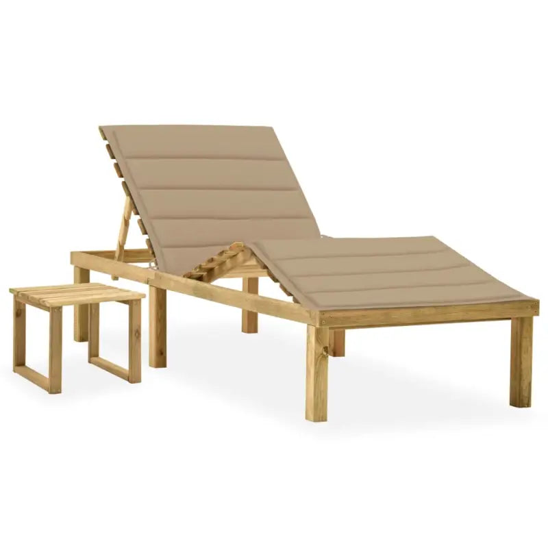 Houten loungebed met kussen en tafeltje voor een rustieke buitenruimte - Beige / 1 - Ligstoelen