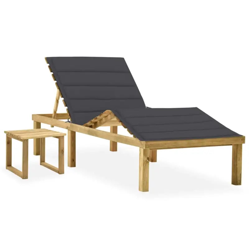 Houten loungebed met kussen en tafeltje voor een rustieke buitenruimte - Antraciet / 1 - Ligstoelen