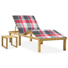 Houten loungebed met kussen en tafeltje voor een rustieke buitenruimte - Rood ruitpatroon / 1 - Ligstoelen