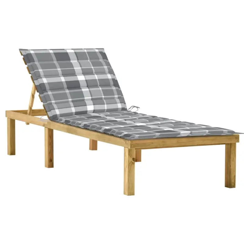 Houten loungebed met kussen voor buiten met rustieke charme - Grijs ruitpatroon / 1 - Ligstoelen