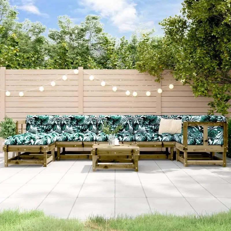 Houten loungeset in geïmpregneerd grenenhout met voetenbank en salontafel - Naturel geïmpregneerd - Tuinsets