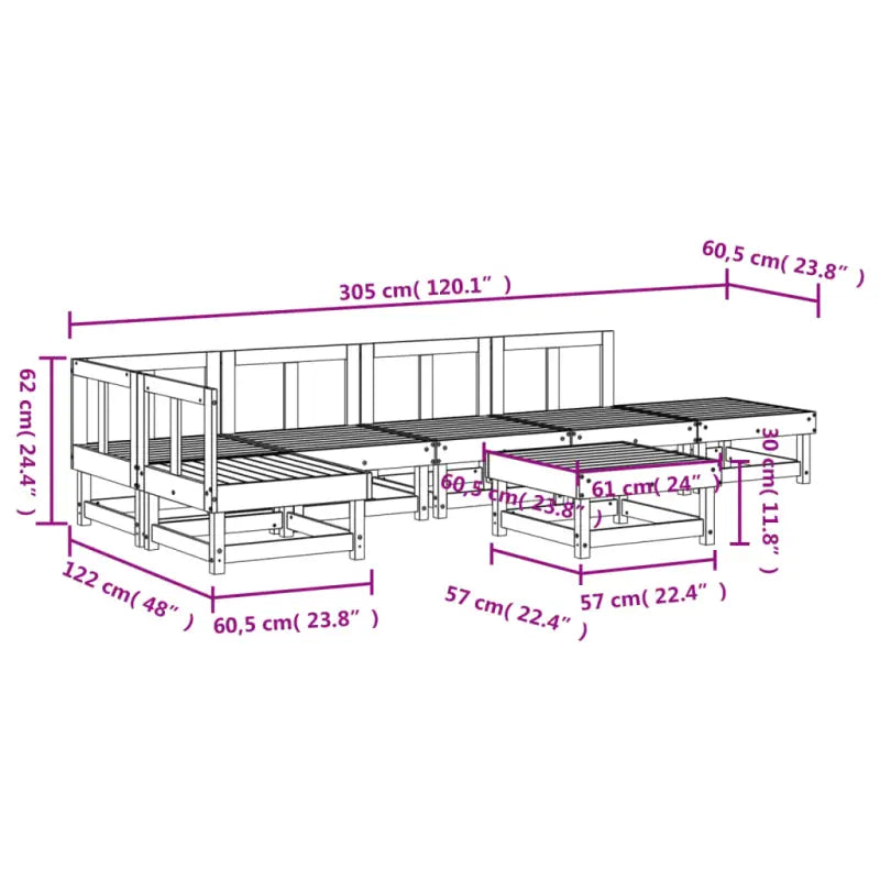 Houten loungeset in massief douglashout met voetenbank en salontafel - Tuinsets
