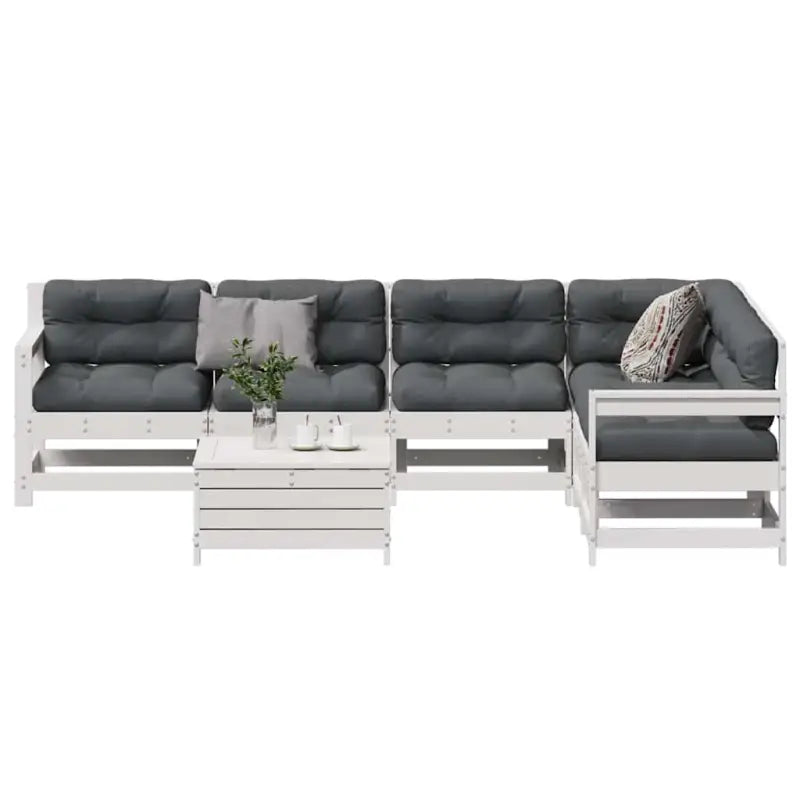 Houten loungeset in massief grenenhout met gelat ontwerp en modulair ontwerp - Wit grenenhout - Tuinsets