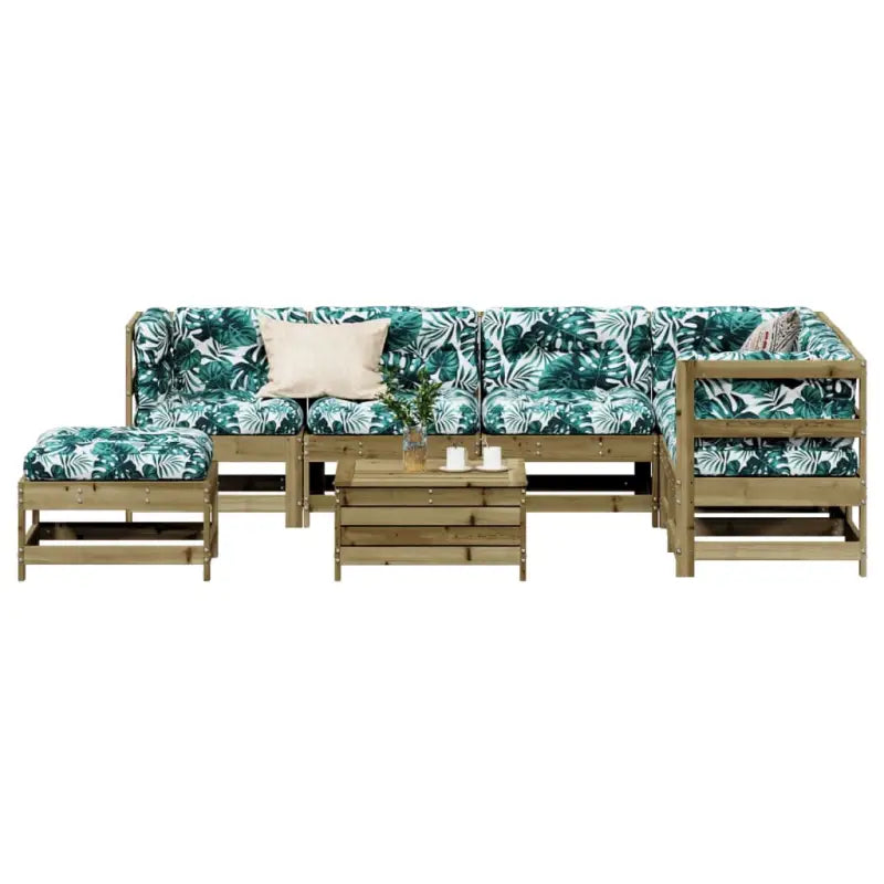 Houten loungeset met gelat ontwerp en modulair ontwerp in geïmpregneerd grenenhout - Naturel geïmpregneerd - Tuinsets