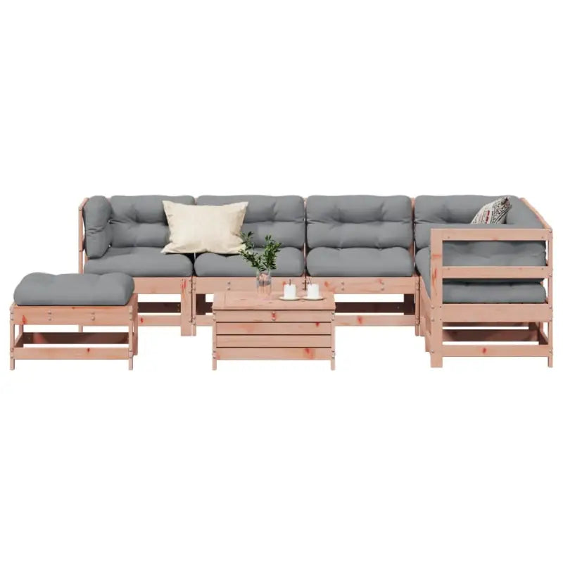 Houten loungeset met gelat ontwerp en modulair ontwerp in geïmpregneerd grenenhout - Natuurlijk douglashout - Tuinsets