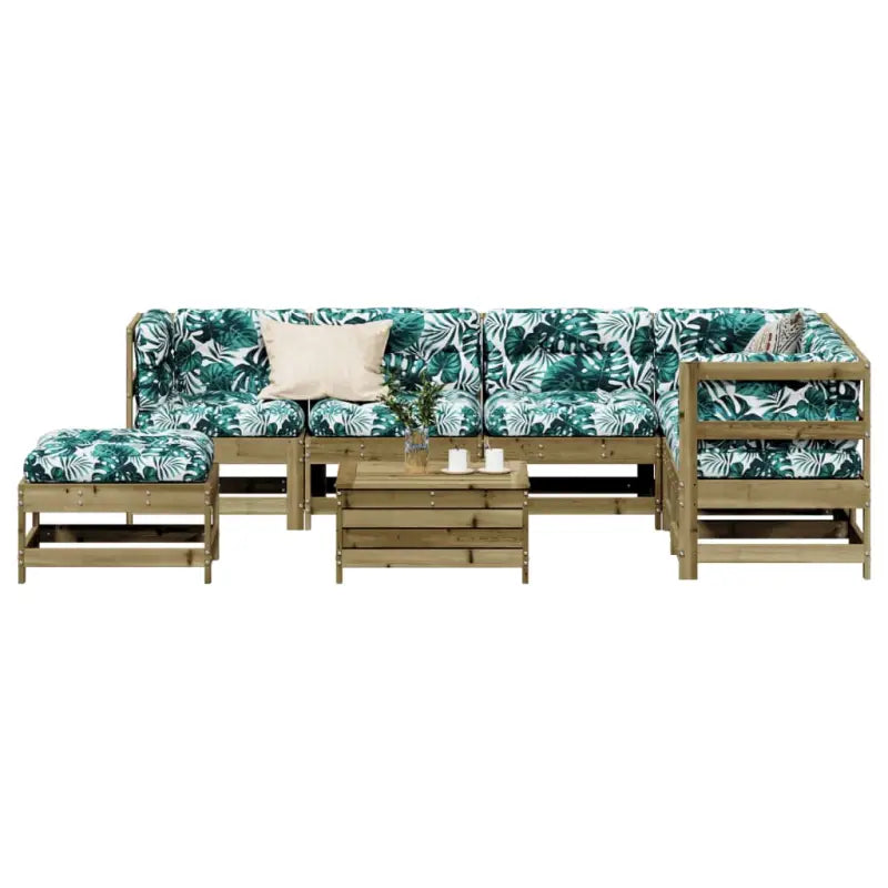 Houten loungeset met gelat ontwerp en modulair ontwerp in geïmpregneerd grenenhout - Naturel geïmpregneerd - Tuinsets