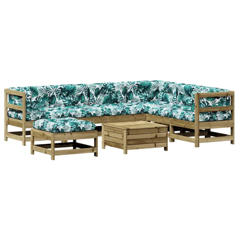 Houten loungeset met gelat ontwerp en modulair ontwerp in geïmpregneerd grenenhout - Tuinsets