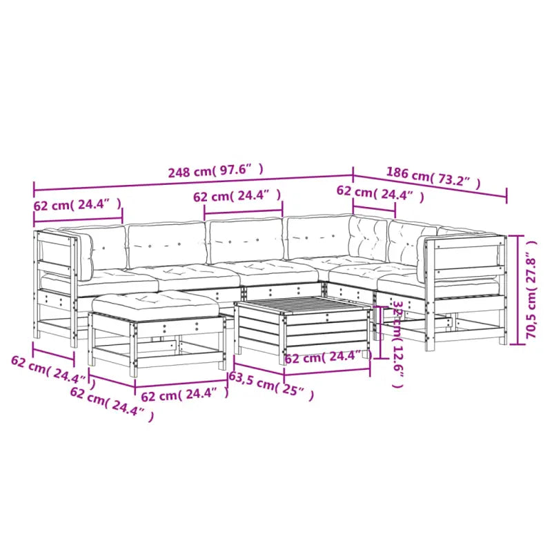 Houten loungeset met gelat ontwerp en modulair ontwerp in geïmpregneerd grenenhout - Tuinsets