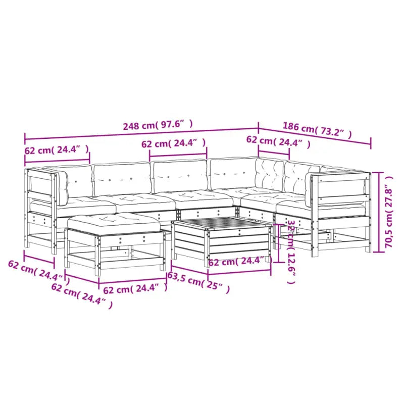 Houten loungeset met gelat ontwerp en modulair ontwerp in geïmpregneerd grenenhout - Tuinsets