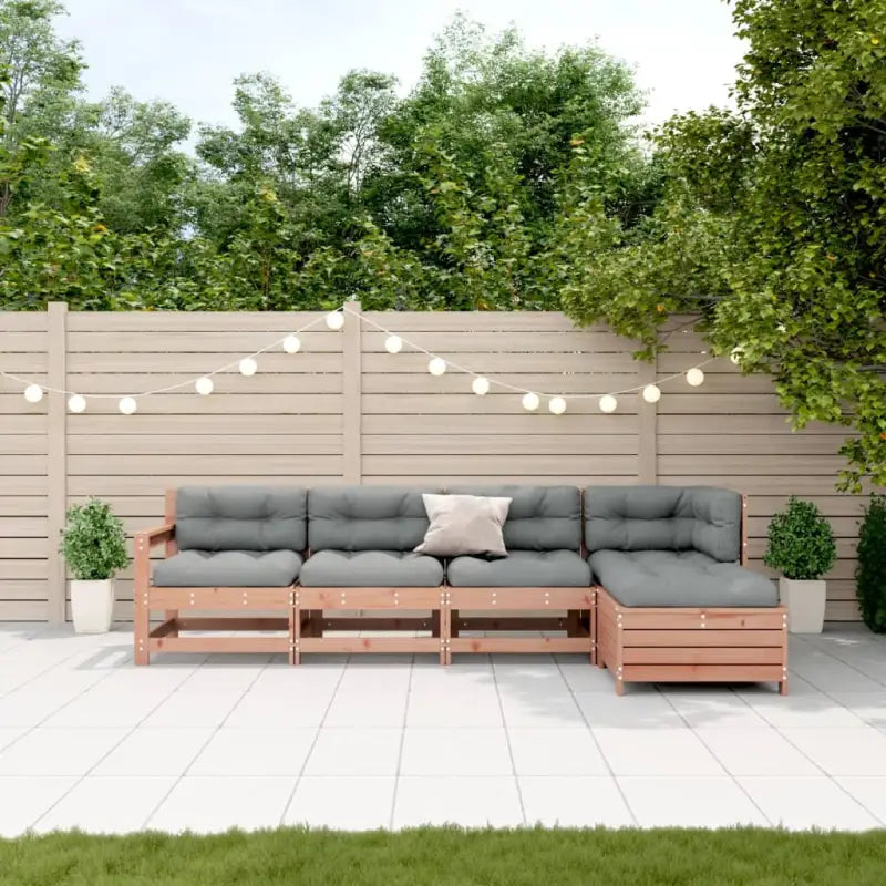 Houten loungeset met gelat ontwerp en modulair ontwerp van geïmpregneerd grenenhout - Natuurlijk douglashout - Tuinsets