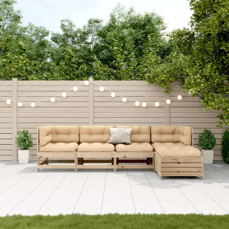 Houten loungeset met gelat ontwerp en modulair ontwerp van geïmpregneerd grenenhout - Natuurlijk grenenhout - Tuinsets