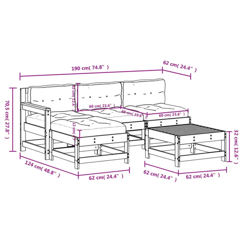 Houten loungeset met massief grenenhout en comfortabele kussens - Tuinsets