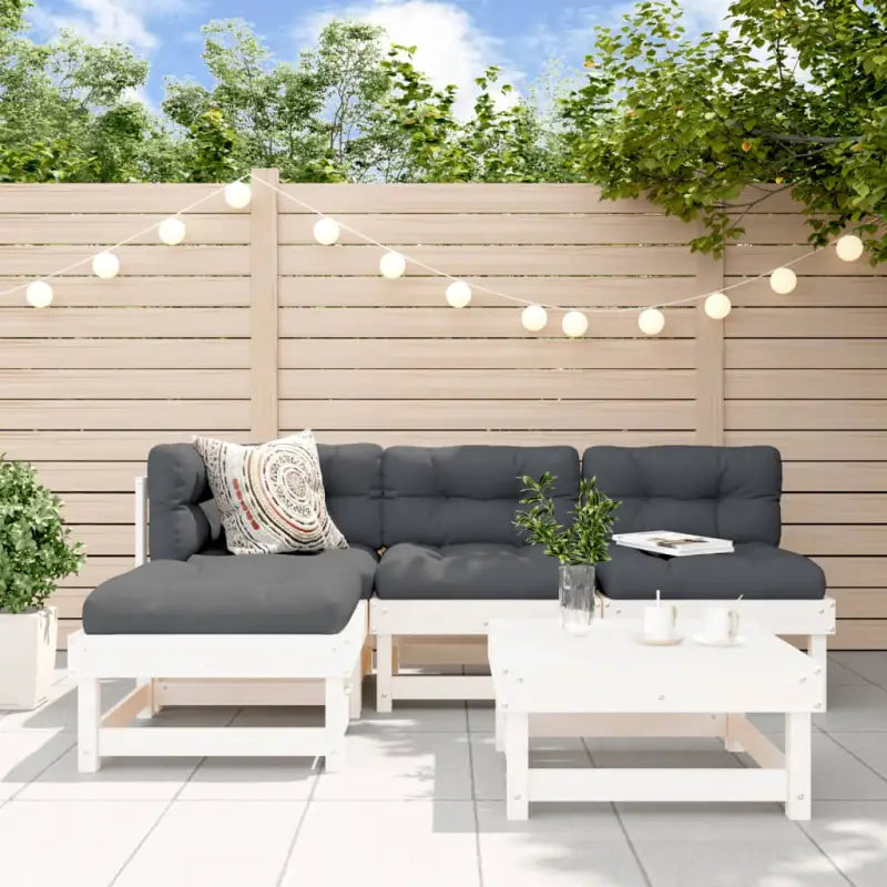 Houten loungeset met massief grenenhout en comfortabele kussens - Wit grenenhout - Tuinsets