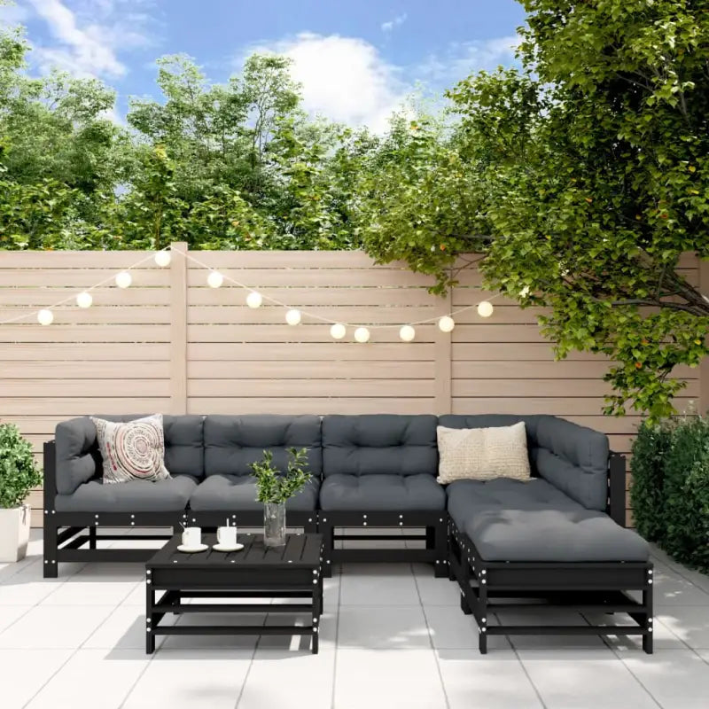 Houten loungeset met massief grenenhout en voetenbank salontafel - Zwart grenenhout - Tuinsets