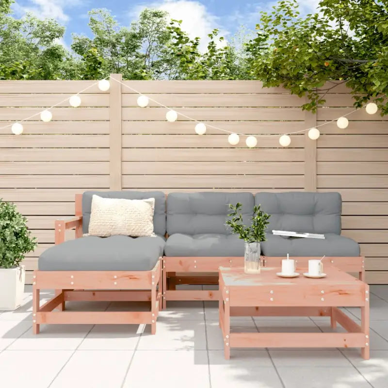 Houten loungeset met massief grenenhout en voetenbank salontafel - Natuurlijk douglashout - Tuinsets